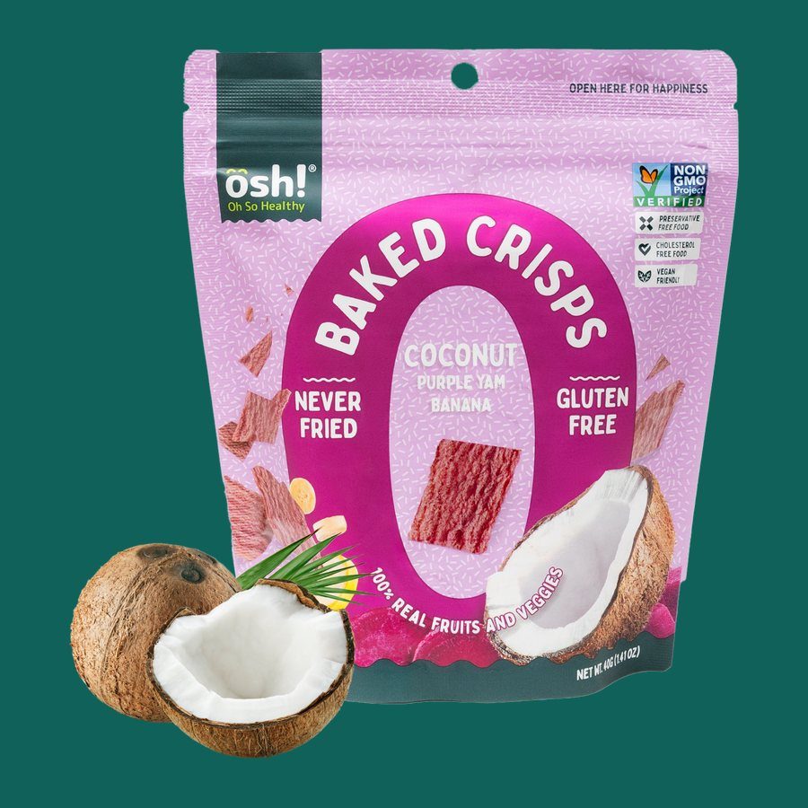 Coconut Purple Yam Banana baked crisps pack with a coconut