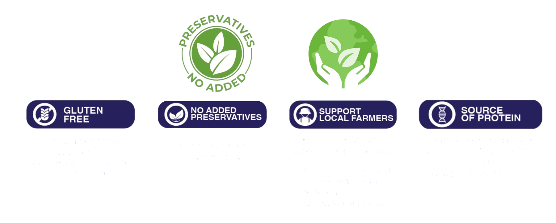 Royal Ube promise of authenticity and provenance: gluten free, no added preservatives, supports local farmers of Gawad Kalinga and Sierreza, and a source of protein (crude protein 11.90 g per 100 g)